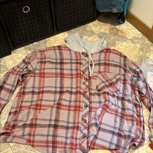 Plaid Button-Up Shirt with Hood